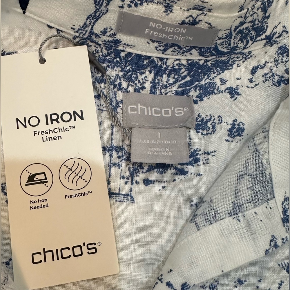 Chico's 100% Linen Animal Print Midi Dress Embroidered With Pocket Size 1/Medium - Picture 3 of 16